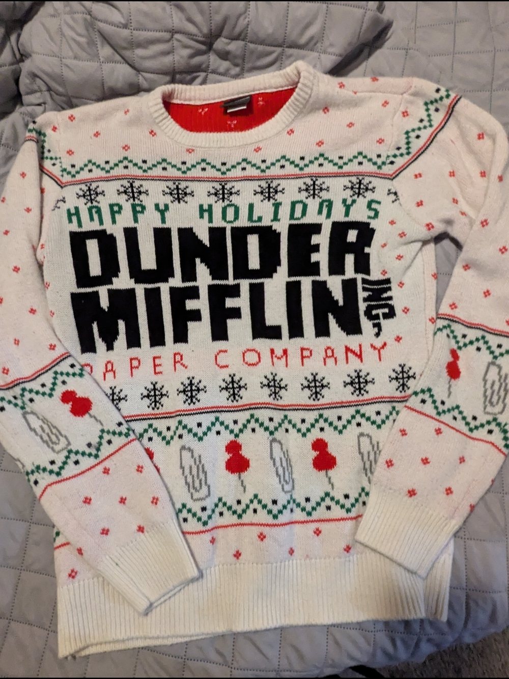 Dunder Mifflin White Holiday Crewneck Sweater